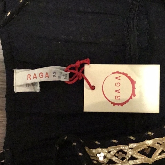 RAGA Black Cotton Gold Sequin Embroidered Maxi Dress Festival XS - Picture 7 of 16